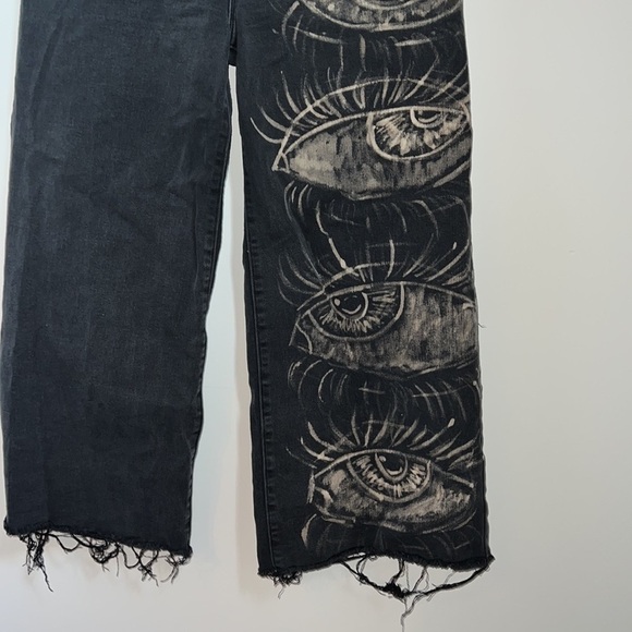 Malocchio Collection - Black Wide Leg Jean with Bleached Eye Designs - Picture 3 of 5